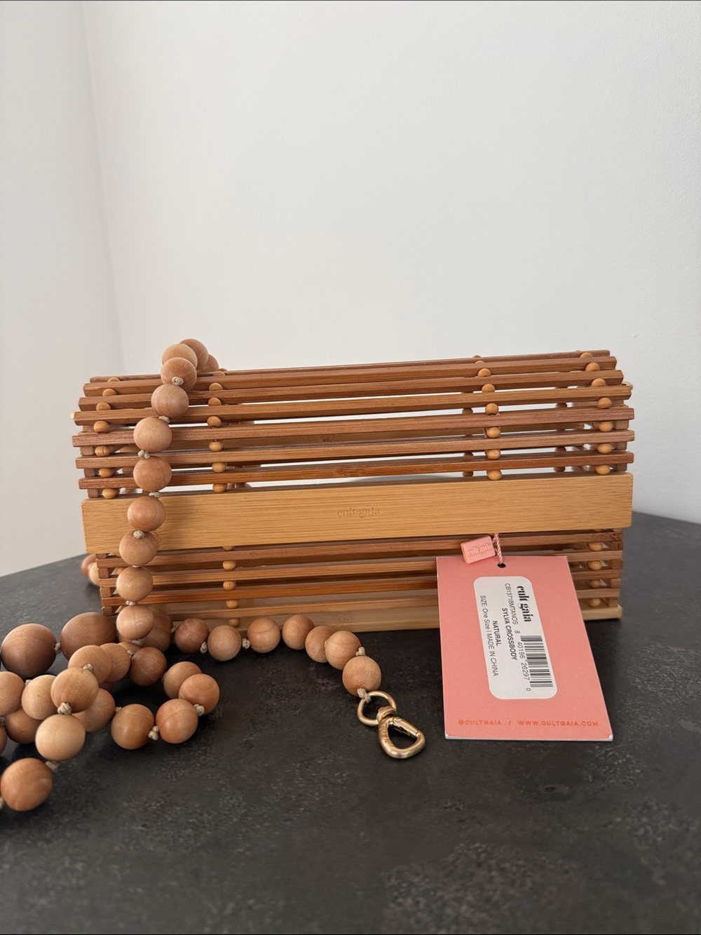 cult gaia Natural Bamboo Ark Clutch with Wooden Beaded Strap